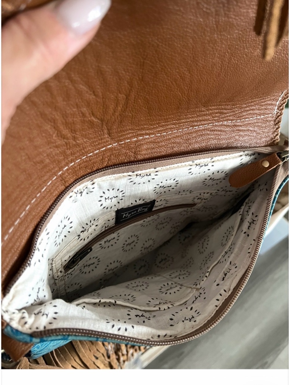 Teal Fringe Monogram Crossbody Bag - Picture 2 of 4